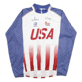 VOLEA Mens White & Blue USA Graphic T-Shirt 2XL Long Sleeve Crew Neck