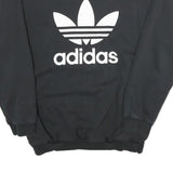ADIDAS Womens Black Crew Neck Sweatshirt UK 12 Cotton Logo Casual Pullover
