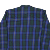 Womens Blue & Green Check Coach Jacket L Polyester Woven Button Closure Long