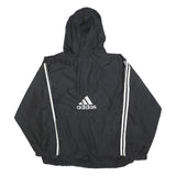 ADIDAS Mens Black White Hooded Jacket M Polyester Blend Zip Sportswear Casual