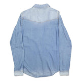 BASIC DENIM Womens Blue Denim Shirt S Button Pocket Casual