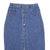 GUESS Womens Blue Denim Button Midi Denim Plain M Cotton Blend Skirt