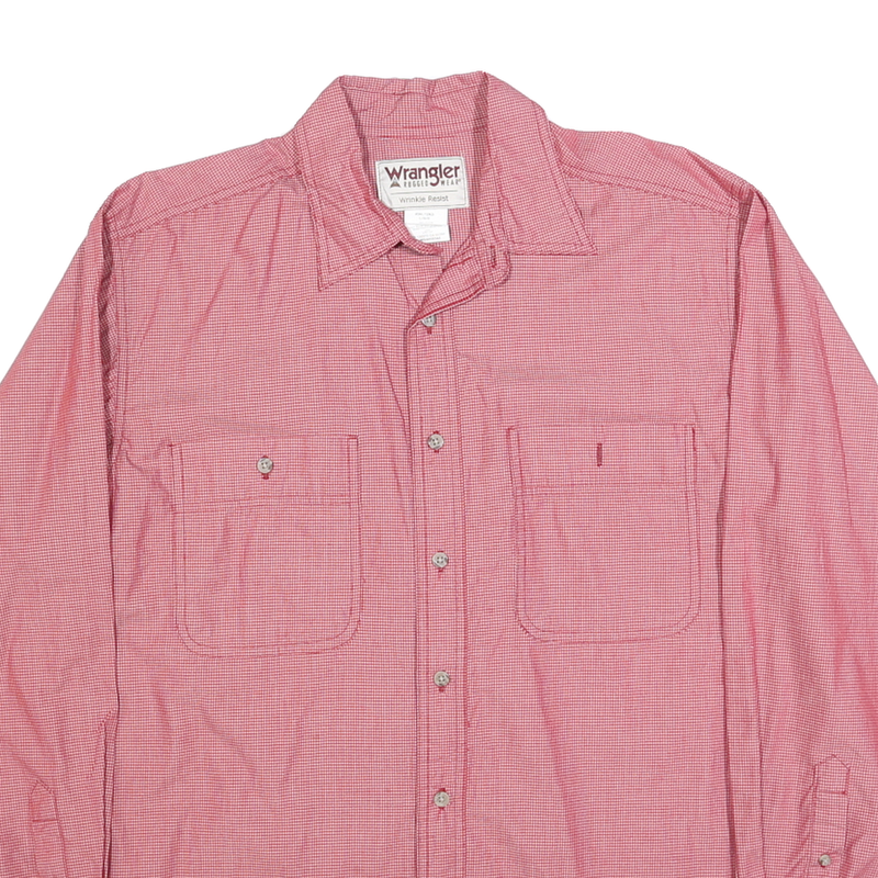 WRANGLER Mens Red & White Cotton Shirt L Long Sleeve Button Pocket Casual