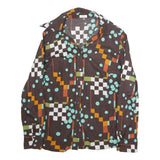 Womens Brown & Aqua Graphic Printed Shirt Long Sleeve Collared L Cotton Blend