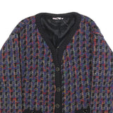 LOTOS Womens Navy & Multicolour Patterned Cardigan V-Neck Chunky Knit M Wool