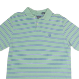 CHAPS Mens Green & Blue Striped Short Sleeve Polo Shirt L Cotton Casual