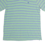 CHAPS Mens Green & Blue Striped Short Sleeve Polo Shirt L Cotton Casual