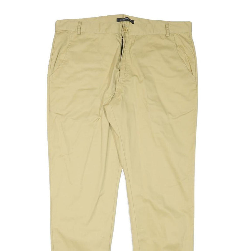 INCERUN Mens Cotton Blend Beige Relaxed Tapered Trousers W36 L31 Elastic Hem Zip
