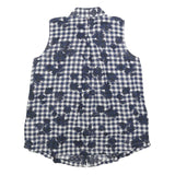 TOMMY HILFIGER Womens Blue & White Sleeveless Check Shirt M Linen Blend