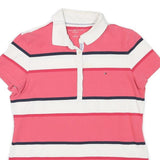 TOMMY HILFIGER Womens Pink & White Striped Short Sleeve Polo Shirt XL Cotton