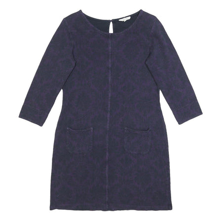 WHITE STUFF Womens Purple Cotton Blend Shift Dress Jersey 3/4 Sleeve UK 12