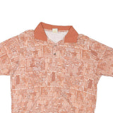 HABAND Mens Orange & Cream Patterned Short Sleeve Polo Shirt L Casual Cotton