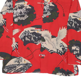 ANIA.A Womens Red Printed Blouse Long Sleeve Button Neck S Crane and Mountain