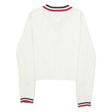 TOMMY JEANS Womens White Patterned V-Neck Cable Knit Jumper M Striped Trim