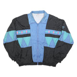 TODD1 Mens Black & Blue Nylon Zip Jacket 2XL Retro Geometric Pattern Lightweight
