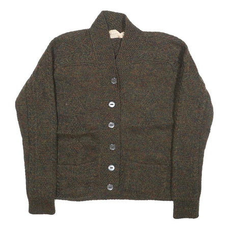 BRENDA HORNE Womens Brown Patterned Button Up Chunky Knit XS Cable Knit Jumper