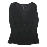 H&M Womens Black Plain Pullover V-Neck Basic Knit Jumper S Lightweight Acrylic