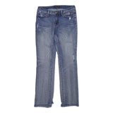 SEVEN 7 Womens Classic Blue Denim Straight Jeans W30 L31 Distressed Button