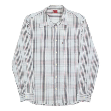 LEVI'S Mens White & Pink Checked Cotton Blend Shirt L Long Sleeve Casual