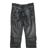 DAMEN Mens Black Leather Regular Fit Trousers W30 L32 Zip Closure Stylish