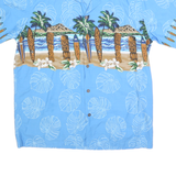 FAVANT Mens Blue Hawaiian Shirt L Surf Tiki Tropical Print Cotton Relaxed Fit