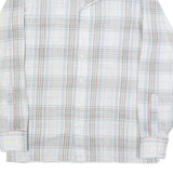 Mens White & Green Check Casual Shirt L Cotton Blend Long Sleeve Button Closure