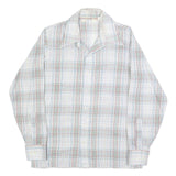 Mens White & Green Check Casual Shirt L Cotton Blend Long Sleeve Button Closure