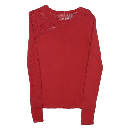 GUESS Womens Red Patterned Jumper Round Neck Basic Knit XS Stylish Cotton Blend