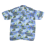 CHEROKEE Mens Blue Rayon Hawaiian Shirt M Island Print Beachwear Relaxed Fit