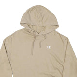 CHAMPION Womens Beige Cotton Blend Pullover Hoodie M Champion Script Sleeve
