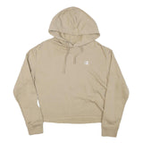 CHAMPION Womens Beige Cotton Blend Pullover Hoodie M Champion Script Sleeve