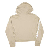 CHAMPION Womens Beige Cotton Blend Pullover Hoodie M Champion Script Sleeve