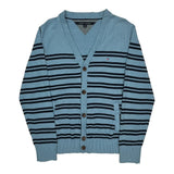 Tommy Hilfiger Striped Cardigan - Large Blue Cotton