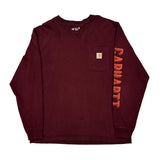 Carhartt Spellout Long Sleeve T-Shirt - Large Burgundy Cotton