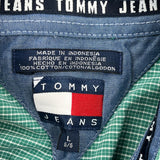Tommy Jeans Striped Short Sleeve Shirt - Large Green Cotton