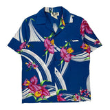 Hilo Hattie Floral Hawaiian Shirt - Large Blue Polyester