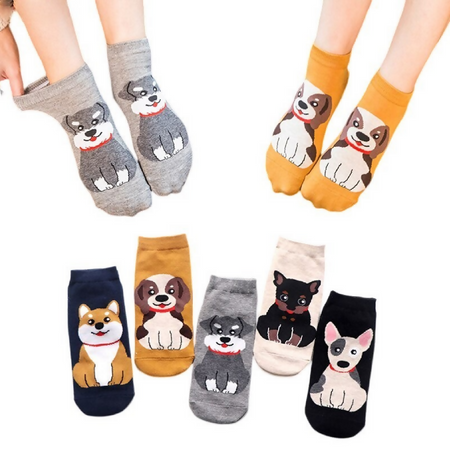 Anyfootwear 5 Pairs One Size 5-9 Multicolor Dog Cartoon Socks Spring Summer Fashion Cotton Cute Women's Socks Happy Funny Casual Socks
