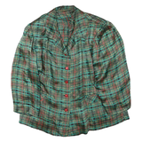 Womens Green Check Printed Shirt Long Sleeve Collared XL Vintage Style Top