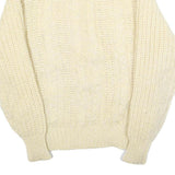 J WILSON Womens Cream Plain Wool Chunky Knit Crew Neck Jumper M Warm Casual