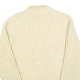 J WILSON Womens Cream Plain Wool Chunky Knit Crew Neck Jumper M Warm Casual