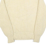 J WILSON Womens Cream Plain Wool Chunky Knit Crew Neck Jumper M Warm Casual