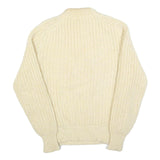 J WILSON Womens Cream Plain Wool Chunky Knit Crew Neck Jumper M Warm Casual