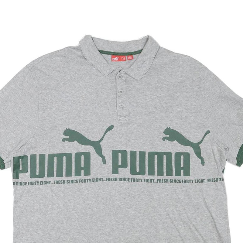 PUMA Mens Grey & Dark Green Short Sleeve Cotton Blend Polo Shirt M Logo Print