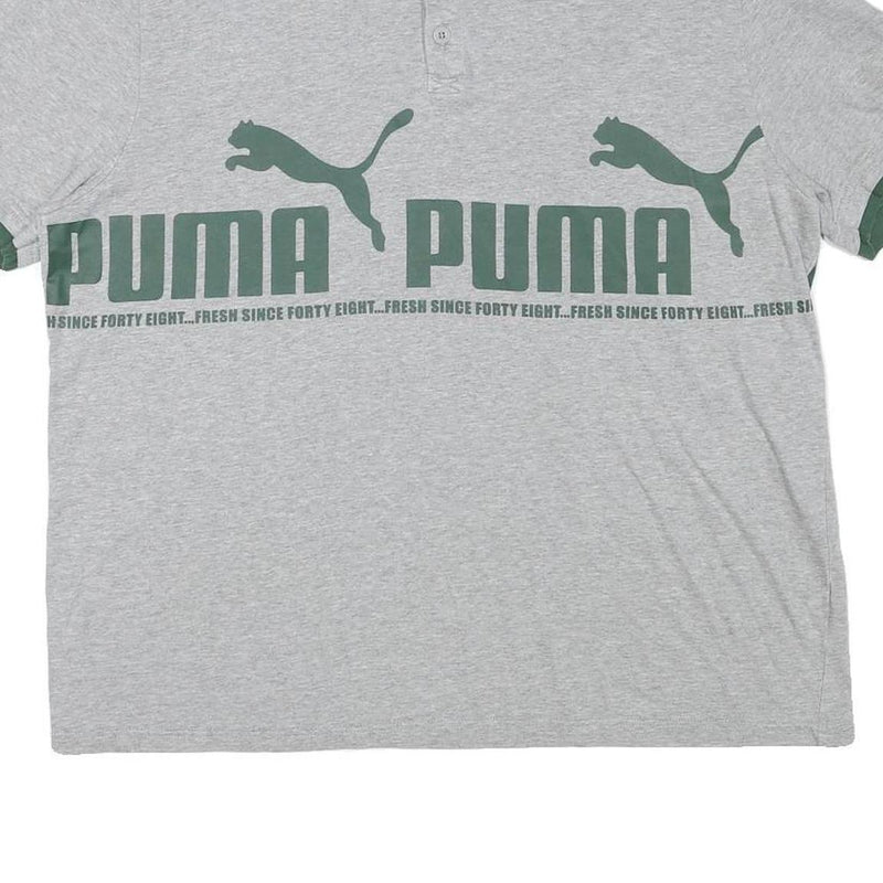 PUMA Mens Grey & Dark Green Short Sleeve Cotton Blend Polo Shirt M Logo Print
