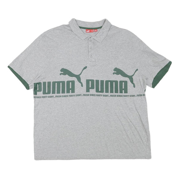 PUMA Mens Grey & Dark Green Short Sleeve Cotton Blend Polo Shirt M Logo Print