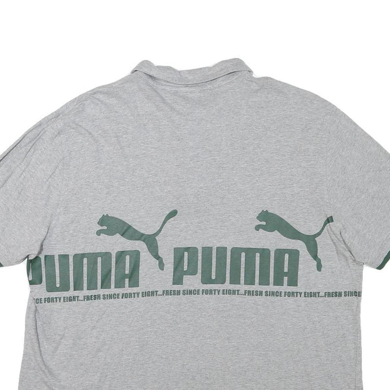 PUMA Mens Grey & Dark Green Short Sleeve Cotton Blend Polo Shirt M Logo Print
