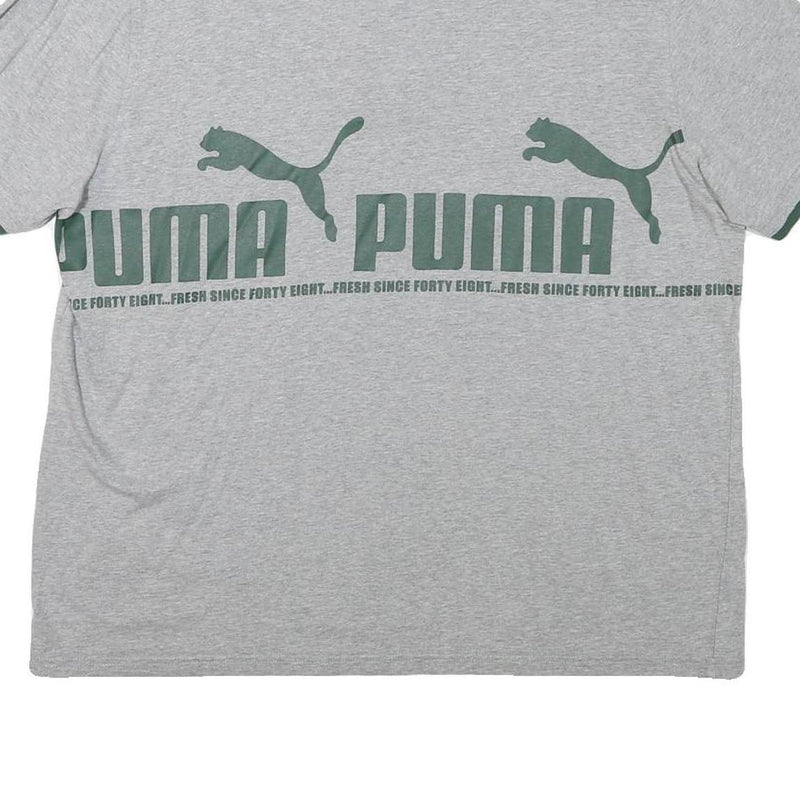 PUMA Mens Grey & Dark Green Short Sleeve Cotton Blend Polo Shirt M Logo Print