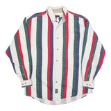 CATALINA Mens White Green & Red Striped Button Shirt L Classic Cotton Blend