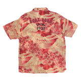 LUCKY BEACH Mens Red & Beige Hawaiian Shirt S Bora Bora Embroidery Rayon Summer