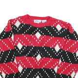 CLUB EUROPE Womens Red Black & White Patterned Jumper Round Neck Chunky Knit M